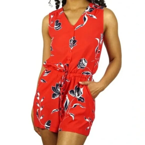 Tabitha Webb Red and Blue Floral Romper - Picture 1 of 8